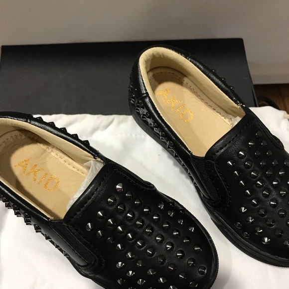 AKID Shoe Kid 8C Black Loafer Stud Rockstar Goth Punk Wedding Preppy Neutral 80s - Picture 6 of 8